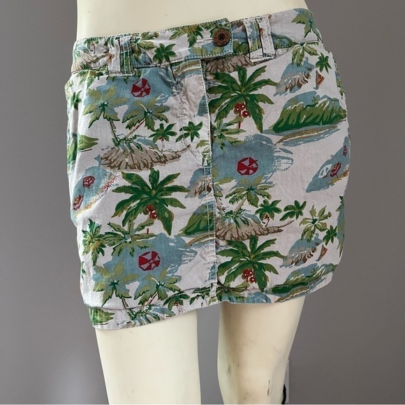 TAILOR VINTAGE Women's Reversible Island Print / Tan Cotton Mini Skirt Sz 4 - Picture 1 of 13